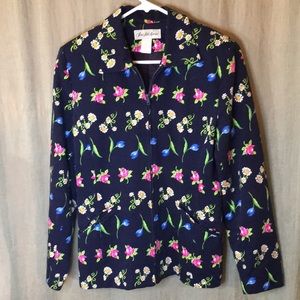 Saks Fifth Avenue Navy Blazer with Flowers.